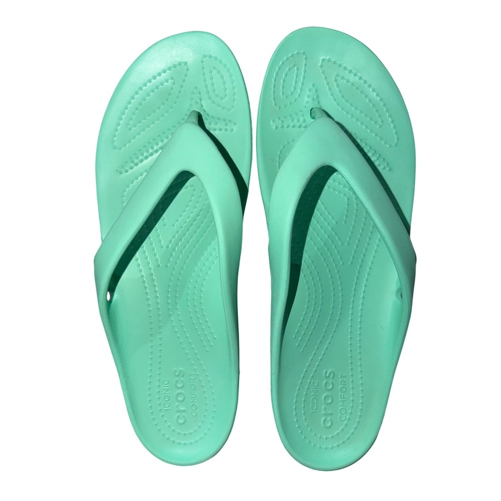 Crocs Iconic Comfort Flip Flops Mint Green Thong Sandals Women's Size 11 EUC‎